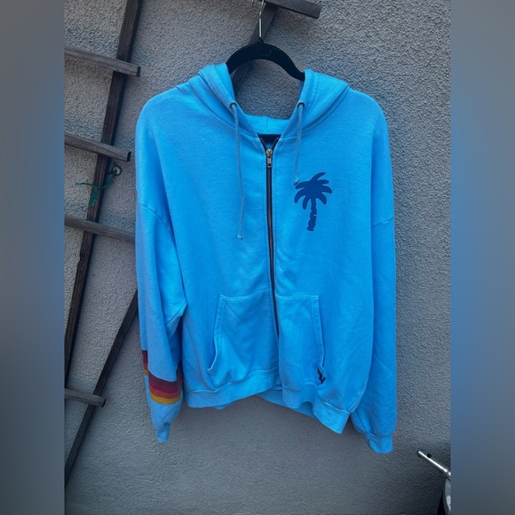 Aviator Palm Tree Festival Zip Up Hoodie In Blue - Picture 1 of 11